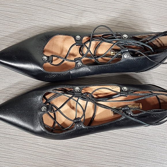 Halogen 'Owen' Pointy Toe Ghillie Flat Black Leather Womens Size 7.5 M - Picture 8 of 12